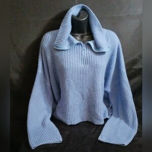 Light blue oversized half zip sweater